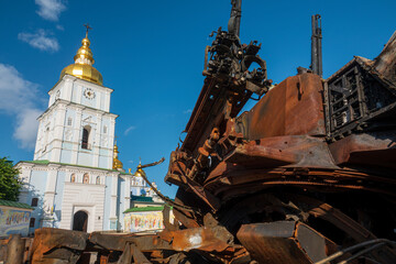 Fototapeta premium 2022-07-21 Kyiv, Ukraine. Wrecks of destroyed russian warfare