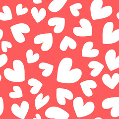 Vector seamless pattern with cute hearts. Valentine's day background. Romantic red and white pattern.