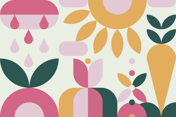 Geometry minimalistic artwork poster with simple shape and figure. Abstract vector pattern design in Scandinavian style. Garden theme