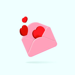 3d vector icon of an open envelope, a postal letter with a red heart.
 Illustration for romantic design.
