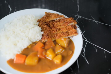 Chicken tonkatsu curry with rice. food concept. selective focus.