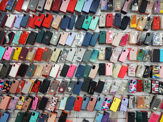 mobile phone cases in a store many types many colors