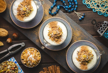 Arabic Cuisine; Traditional Middle Eastern sweet milk pudding 