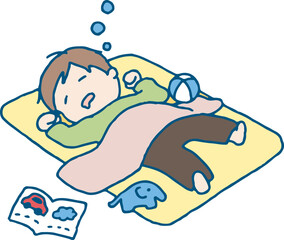 Fototapeta premium 昼寝をする男の子のイラスト