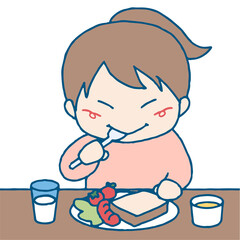 朝食を食べる女の子のイラスト
