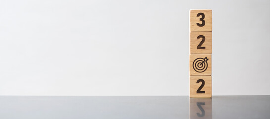 2023 block with dartboard sign. Business Goal, Target, Resolution, strategy, plan, Action...