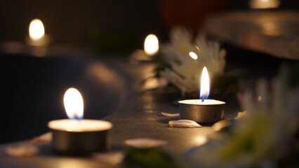 Spa bathroom with candles in a hotel in Kathmandu, Nepal.