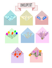 Different envelope vector set isolated on white background. Simple design of old fashioned communication concept.