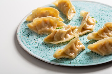 Close up of Traditional gyoza dumplings on plate