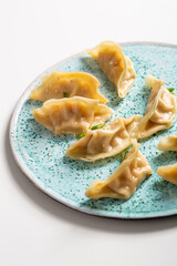 Traditional gyoza dumplings on plate