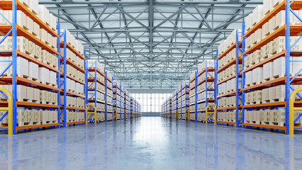 Empty warehouse for storage and distribution centers. - obrazy, fototapety, plakaty