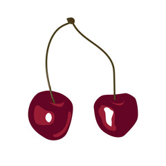 Fresh cartoon red pair cherries. Icon or logo emblem isolated on white background. Vector illustration for any design