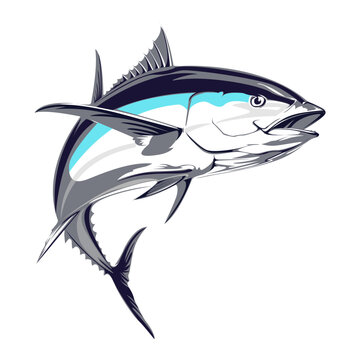 recommend clip art: Tuna fishing logo. Unique and fresh tuna jumping.Fish on a white background