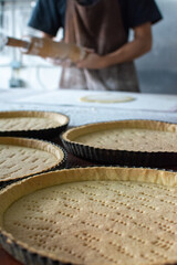 Preparing a macadamia pie with toffee. Kneading and baking of a cake. Pastry and pastry.