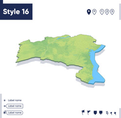 Fototapeta premium Bahia, Brazil - map with shaded relief, land cover, rivers, mountains. Biome map with shadow.