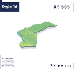 Cabinda - map with shaded relief, land cover, rivers, mountains. Biome map with shadow.