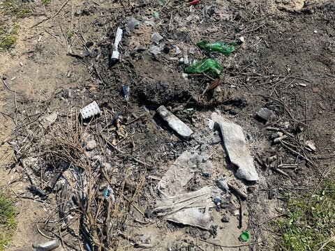 close-up of plastic garbage and plastic pollution in the middle of the forest which is an environmental disaster, pollution and danger in istanbul