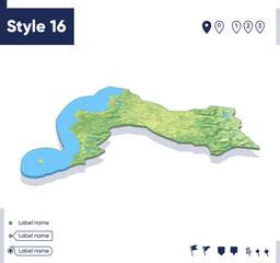 Biobio, Chile - map with shaded relief, land cover, rivers, mountains. Biome map with shadow.