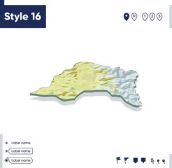 Santiago Metropolitan, Chile - map with shaded relief, land cover, rivers, mountains. Biome map with shadow.