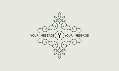 Luxury logo design for fashion, jewelry, hotel, resort, restaurant, corporate identity. Sophisticated ornament with letter Y and place for text