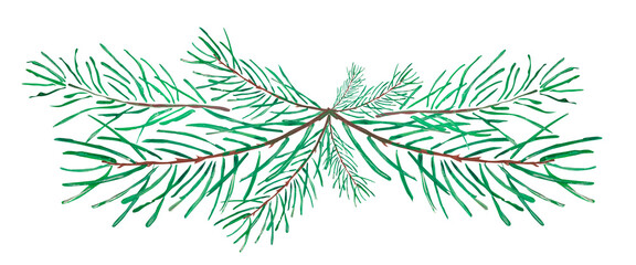 Border frame spruce branches watercolor gouache. Template for decorating designs and illustrations.