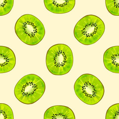 Fototapeta premium Seamless pattern with illustration of kiwi slices on a light background