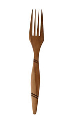Wooden fork on white background. Isolated object Kitchen utensils.