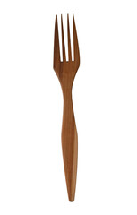 Wooden fork on white background. Isolated object Kitchen utensils.