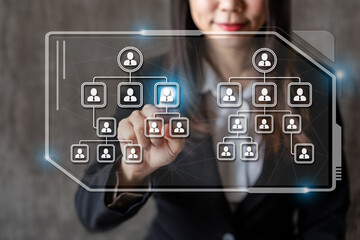 Young businesswoman manager working with organization chart team, Human resources management concept