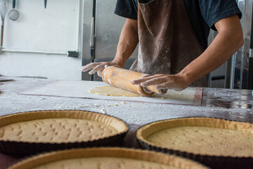 Preparing a macadamia pie with toffee. Kneading and baking of a cake. Pastry and pastry.