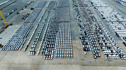 Many new cars parking before shipping to Dealer Customer, Care shipping to Ro-Ro Ship for import...