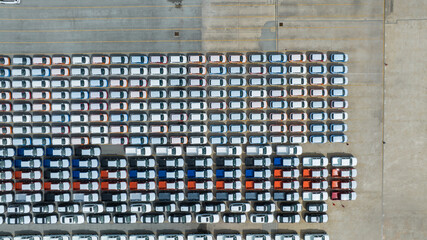 Many new cars parking before shipping to Dealer Customer, Care shipping to Ro-Ro Ship for import export Freight forwarding , Logistics transportation dealer shipping Cars Cars Export Terminal at Yokoh