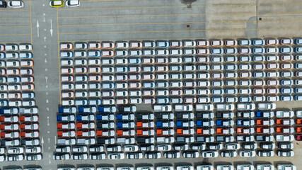 Many new cars parking before shipping to Dealer Customer, Care shipping to Ro-Ro Ship for import export Freight forwarding , Logistics transportation dealer shipping Cars Cars Export Terminal at Yokoh