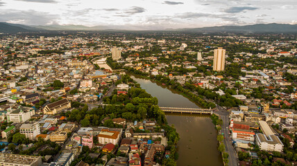 Obraz premium Ariel shot of Chiang Mai City Northern Thailand