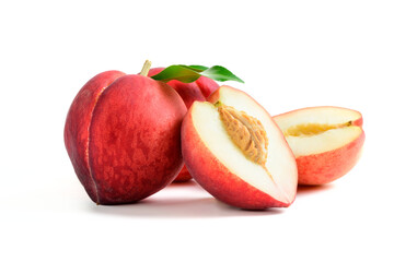 Fototapeta na wymiar Fresh peaches isolated on white background. Peaches are widely eaten fresh