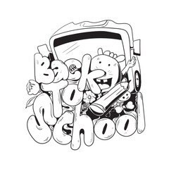 black and white hand drawn Back to school doodle art. 