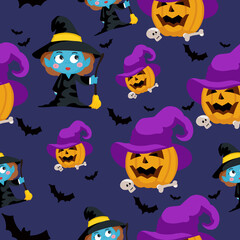 Halloween character trick or treat seamless pattern background