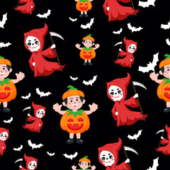 Halloween character trick or treat seamless pattern background