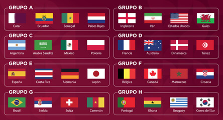países banderas copa del mundo 2022 fúbtol - obrazy, fototapety, plakaty