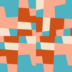 Abstract geometric vector background with random pattern of simple shapes like rectangle, square, triangle and polygon. Pastel colored retro style colorful mosaic.
