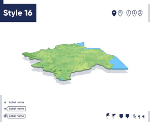 Obraz premium South Sumatra, Indonesia - map with shaded relief, land cover, rivers, mountains. Biome map with shadow.