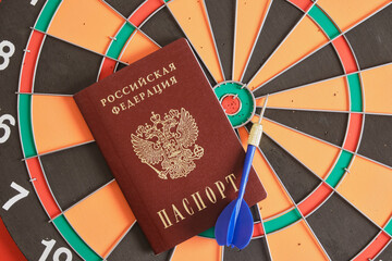 passport of a citizen of the russian federation and a dart on a darts board