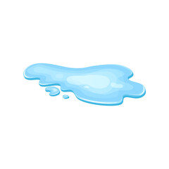 Water puddle, liquid cartoon style. Drop isolated on white background. Blue split, splash on floor. Vector illustration