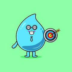 Cute cartoon water drop businessman holding target and arrow with happy expression in flat modern
