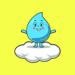 Cute cartoon water drop character standing in cloud vector illustration in concept flat cartoon 