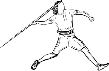 Sketch drawing of javelin throw player, javelin throw vector, Silhouette of javelin throw player, Line art illustration of javelin throw