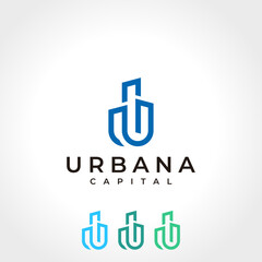 Building letter U vector logo design. Minimalist initial letter. Urban icon, city tower, property business, real estate
