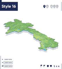 Laos - map with shaded relief, land cover, rivers, mountains. Biome map with shadow.