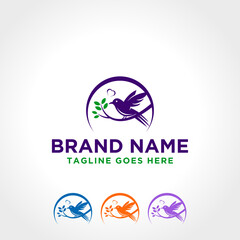 Creative luxury modern bird with green leaf logo template vector icon inspiration