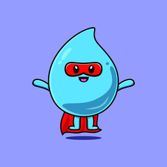 Cute water drop superhero character flaying illustration cartoon vector in concept flat modern style